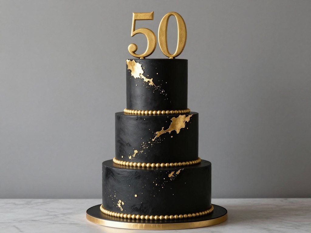 sophisticated black and gold 50th birthday cake for men