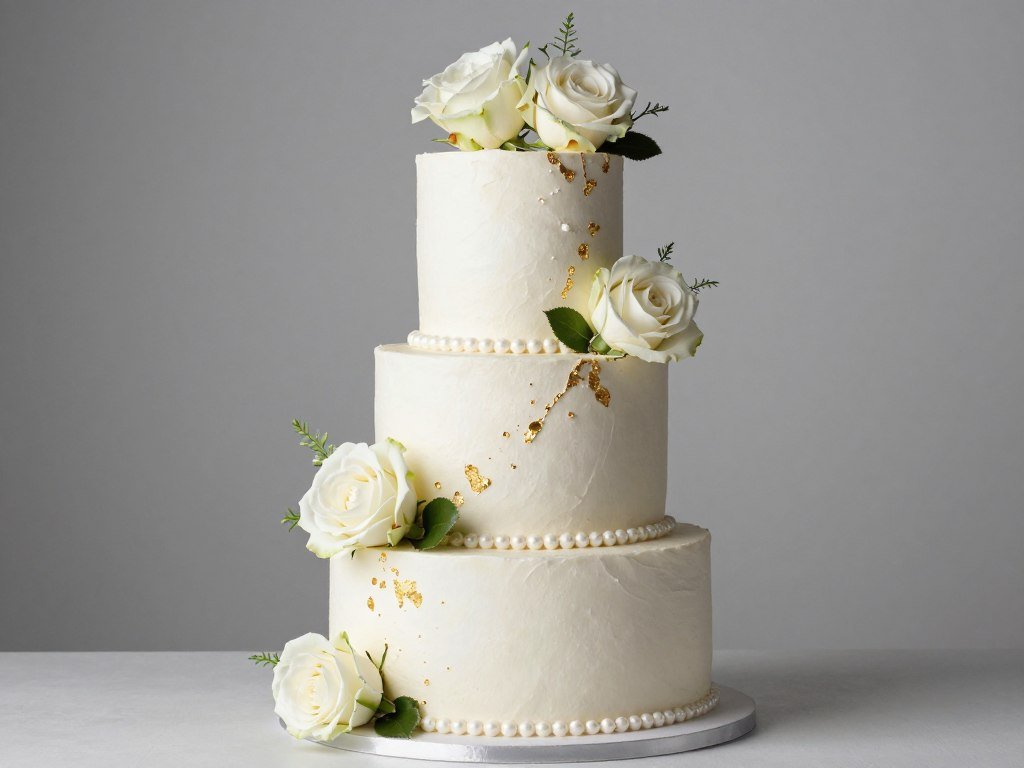 sophisticated three-tier 60th birthday cake with buttercream frosting and gold details