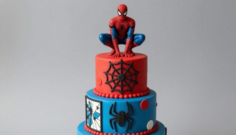 spectacular spiderman birthday cake design for kids with red and blue colors