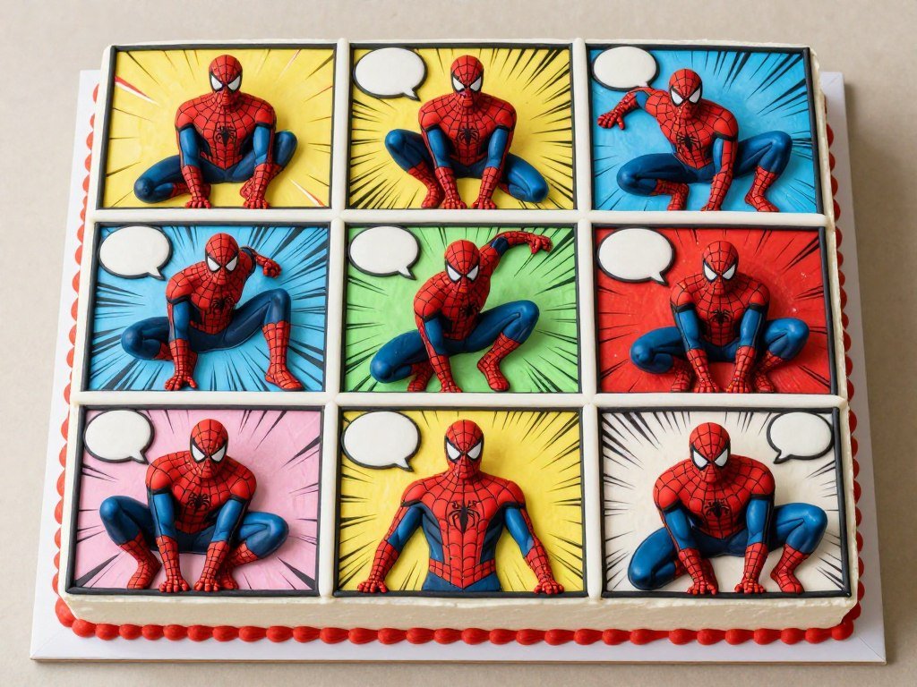 spiderman comic panel sheet cake with multiple scenes spiderman comic panel sheet cake with multiple scenes