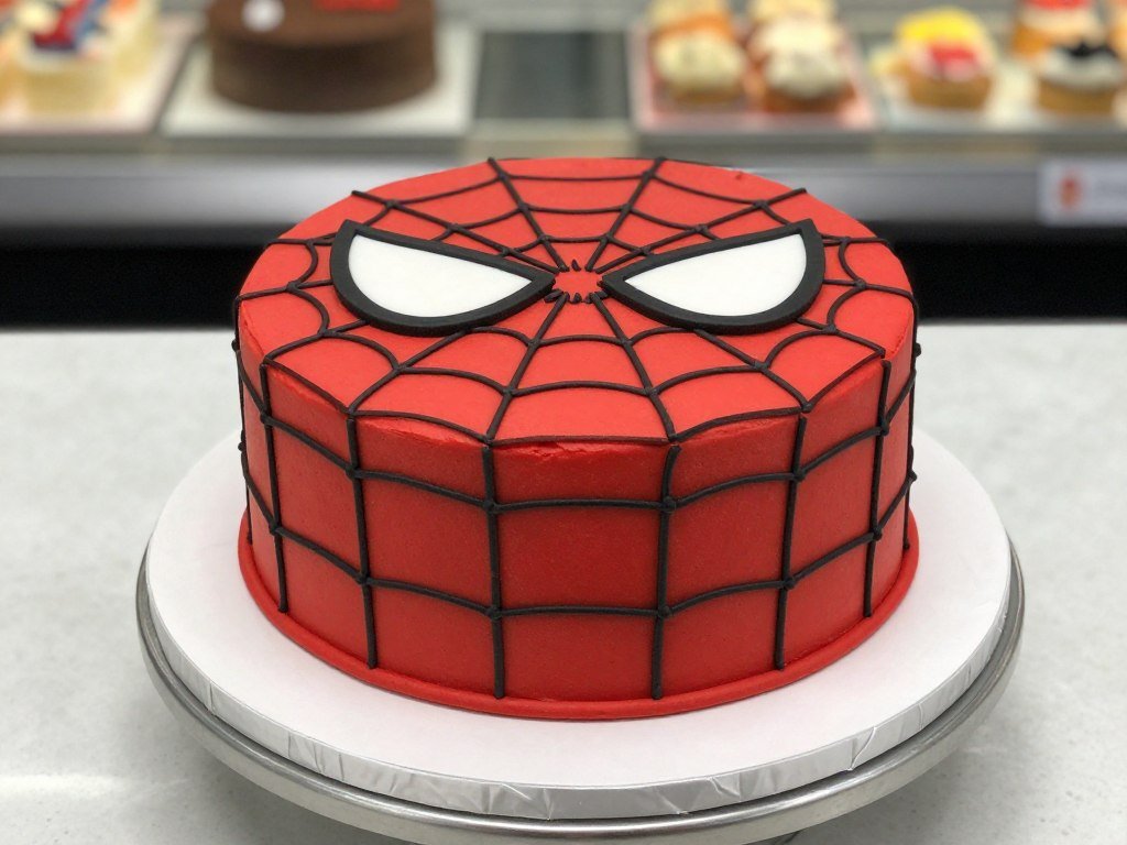 spiderman face cake design with fondant details on round cake spiderman face cake design with fondant details on round cake