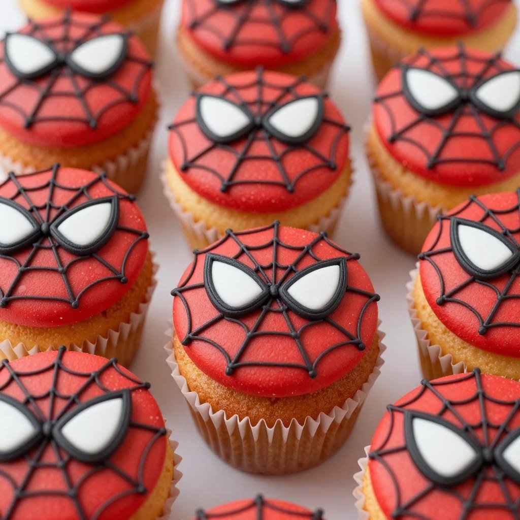 spiderman mask cupcakes with individual web designs spiderman mask cupcakes with individual web designs