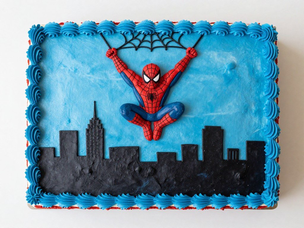 spiderman sheet cake with city skyline silhouette design spiderman sheet cake with city skyline silhouette design