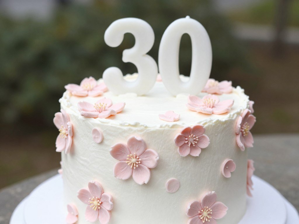 spring birthday cake with cherry blossoms and pastel colors