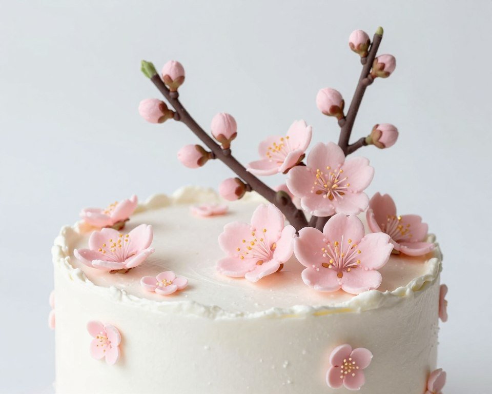 spring-inspired birthday cake with cherry blossoms