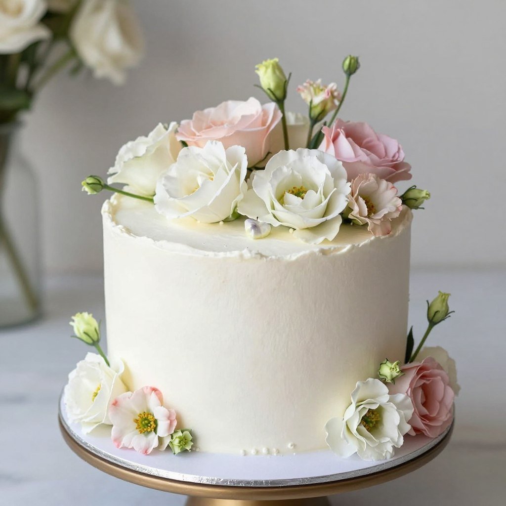 spring white birthday cake with pastel accents spring white birthday cake with pastel accents
