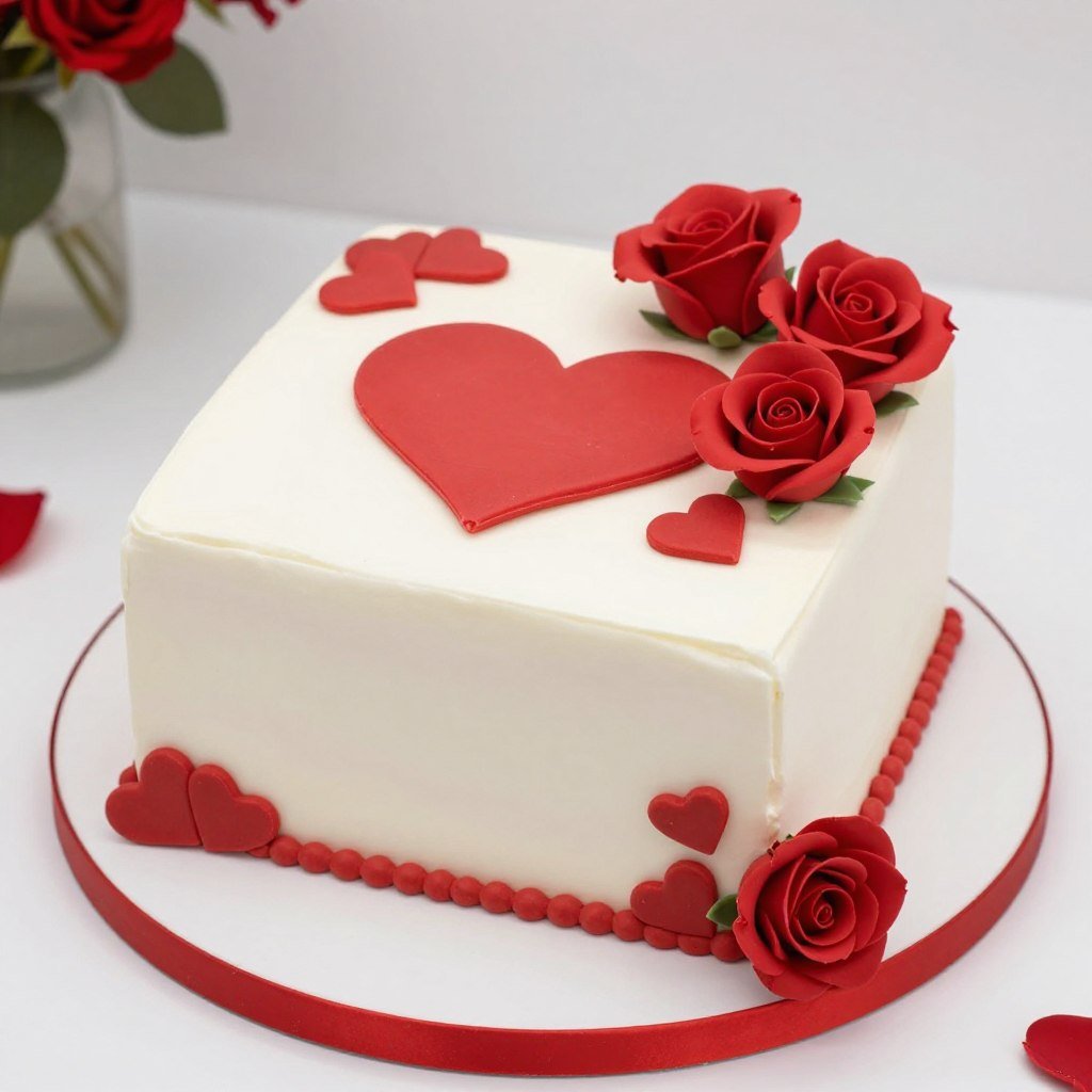 square anniversary cake with heart design and roses square anniversary cake with heart design and roses