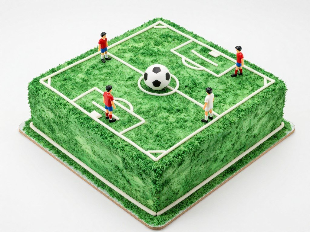 square birthday cake decorated as soccer field with players square birthday cake decorated as soccer field with players