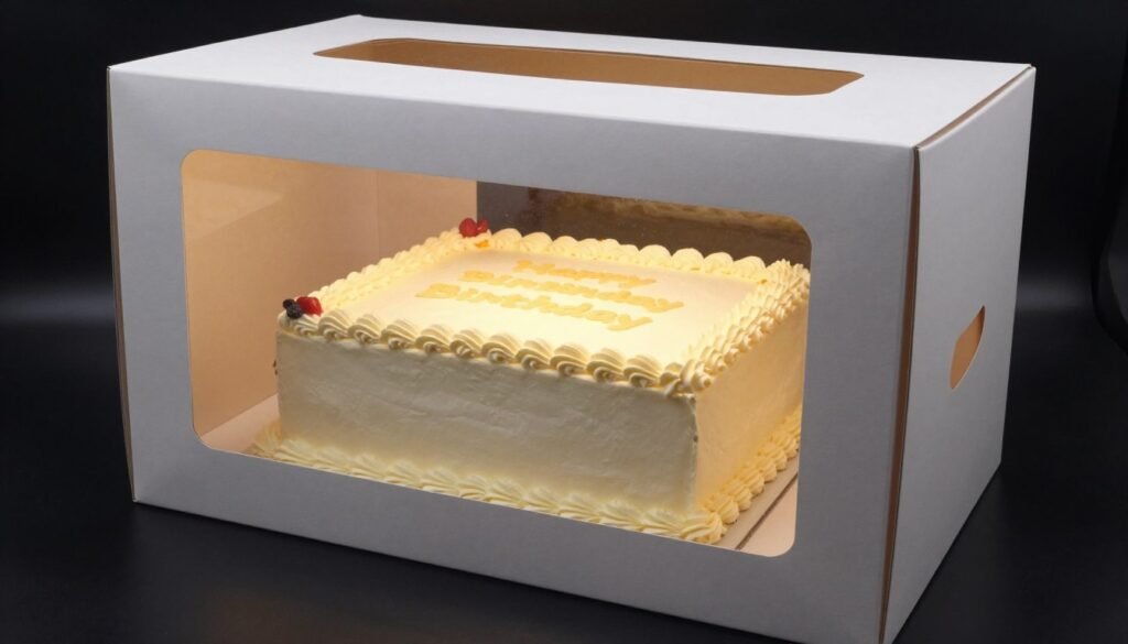 square birthday cake safely boxed for transport square birthday cake safely boxed for transport
