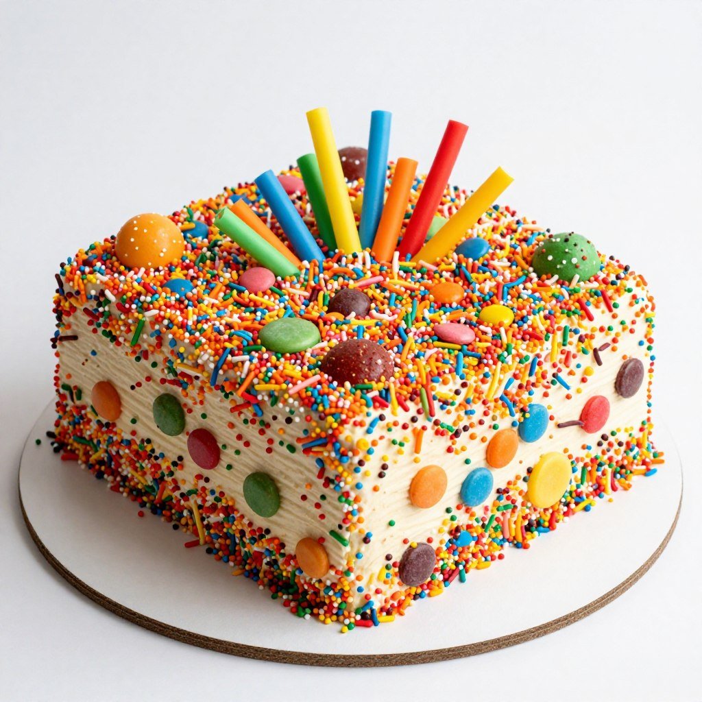square birthday cake with candy and sprinkles square birthday cake with candy and sprinkles