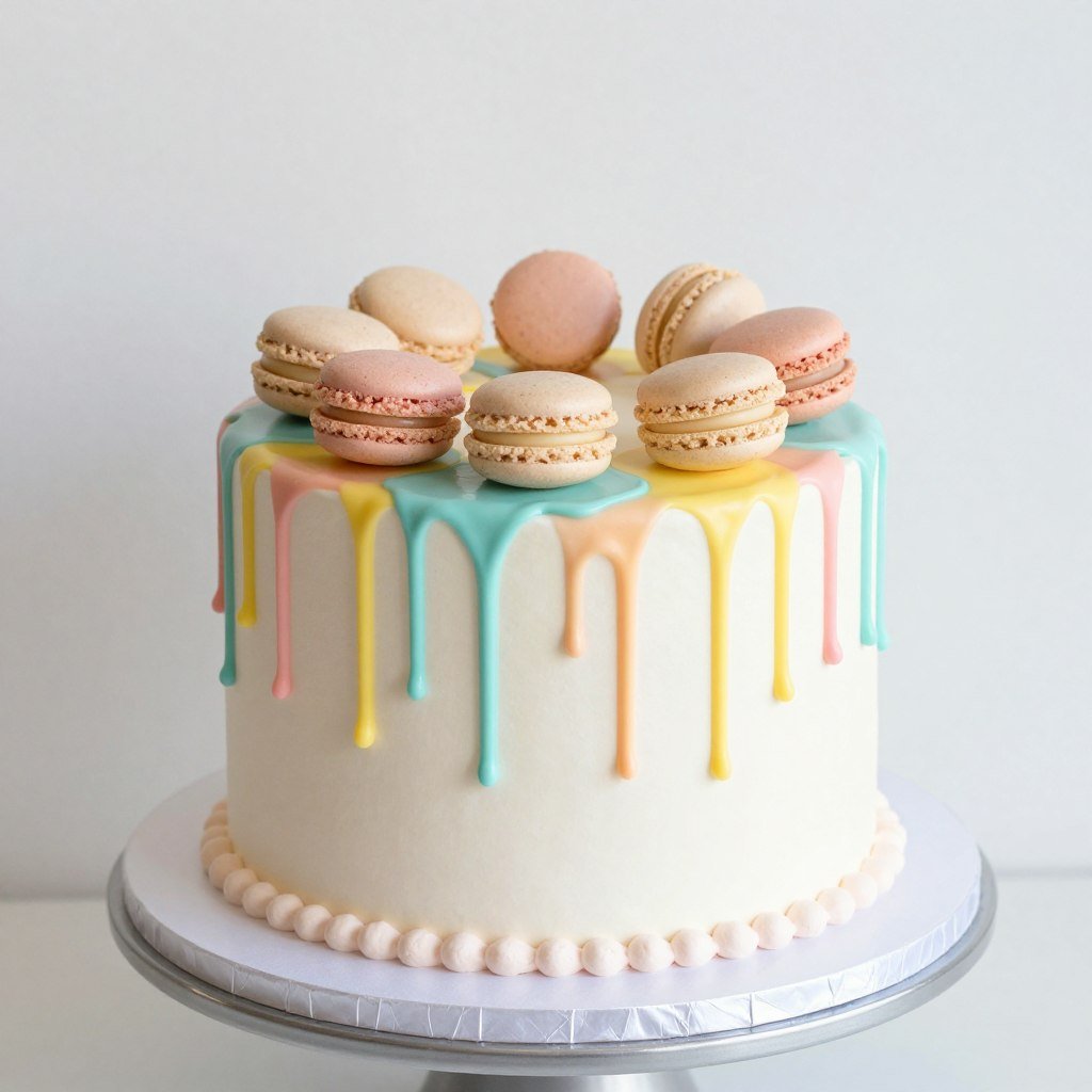 square birthday cake with drip effect and macarons square birthday cake with drip effect and macarons