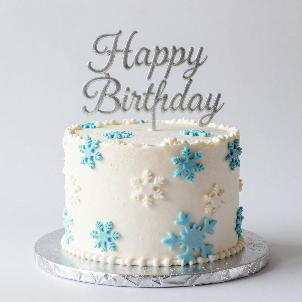 square birthday cake with winter snowflake design square birthday cake with winter snowflake design