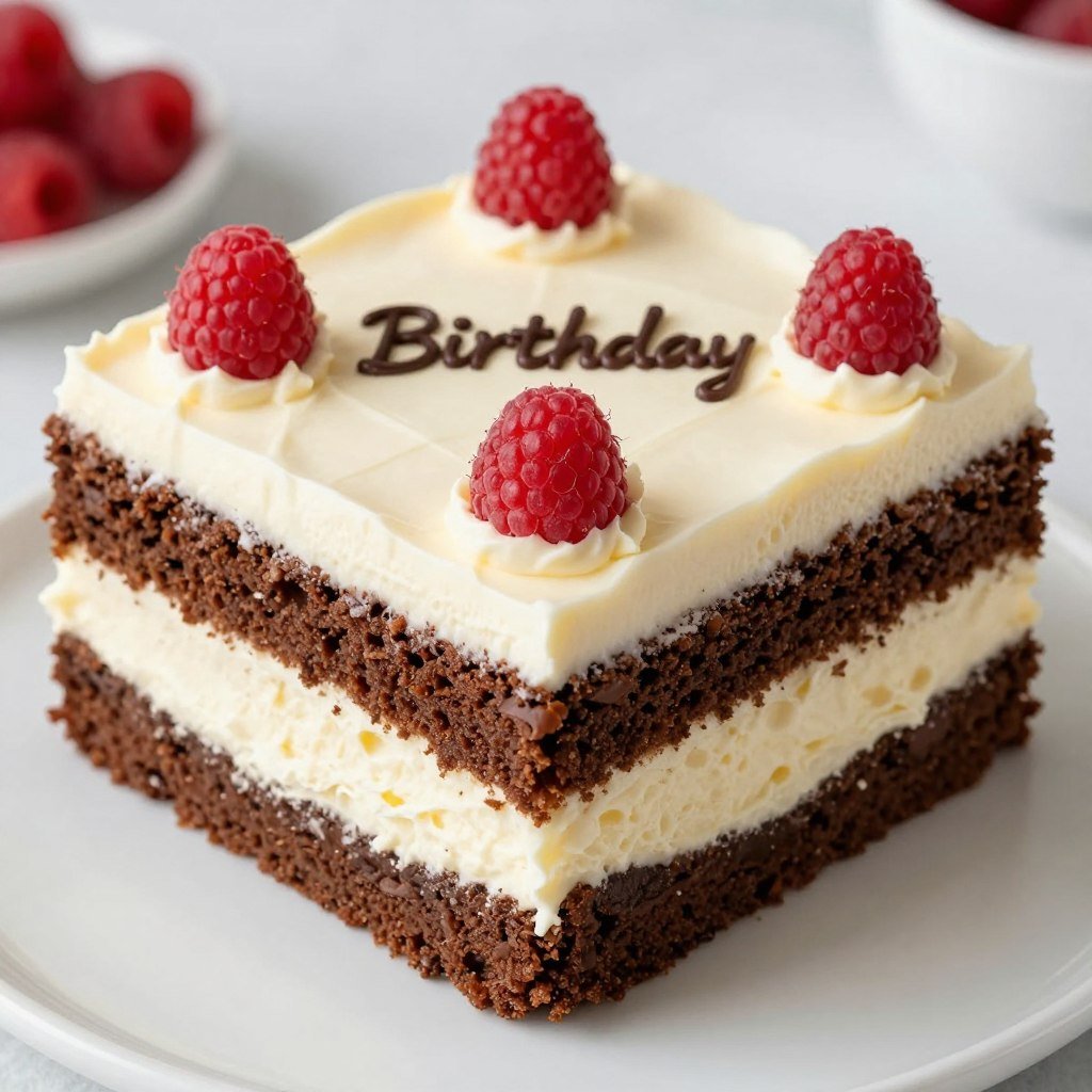 square brownie layer cake with cream and berries square brownie layer cake with cream and berries