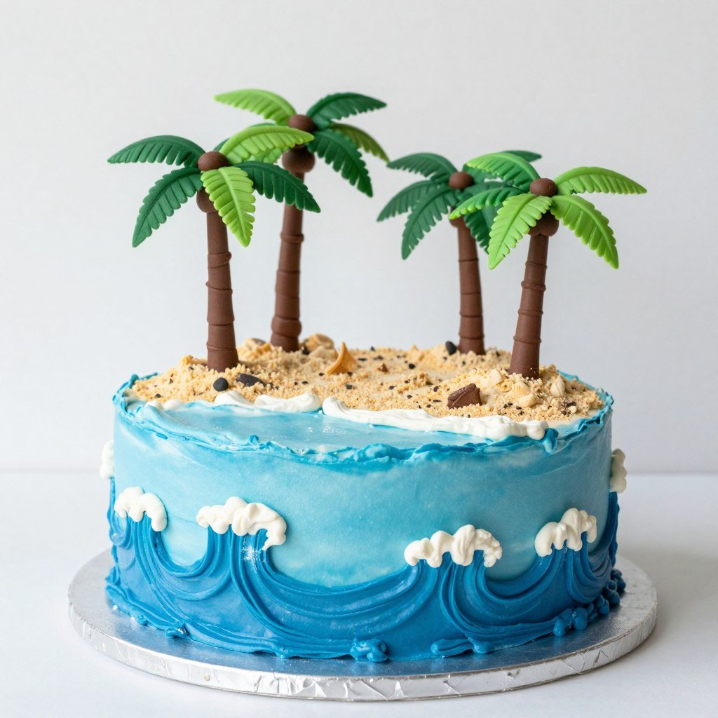square cake with tropical beach scene decoration square cake with tropical beach scene decoration