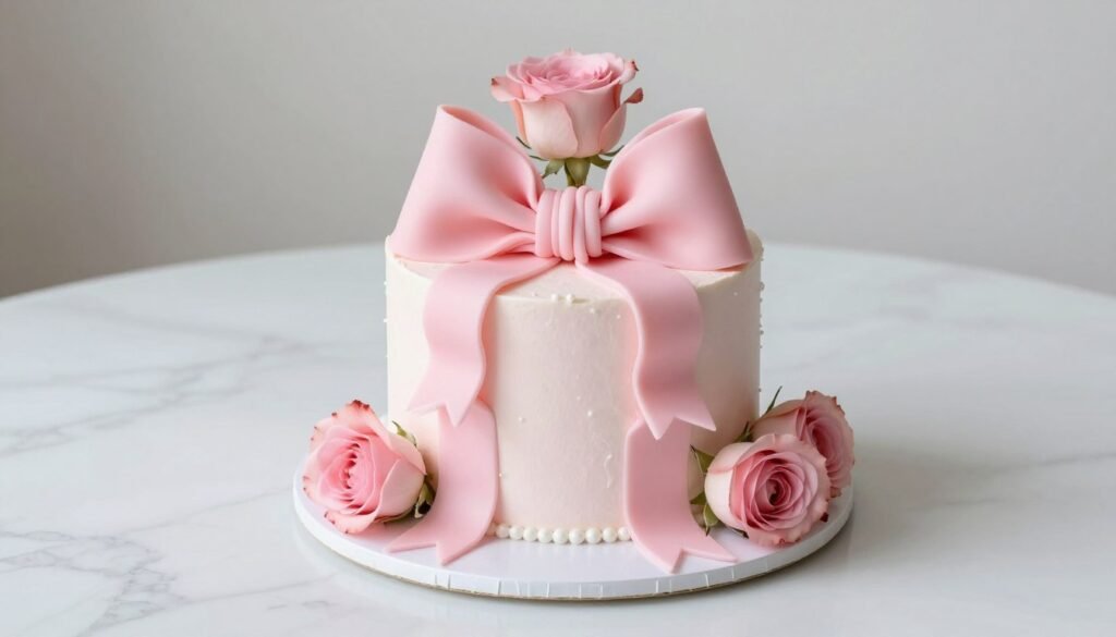 styled bow cake photography with props