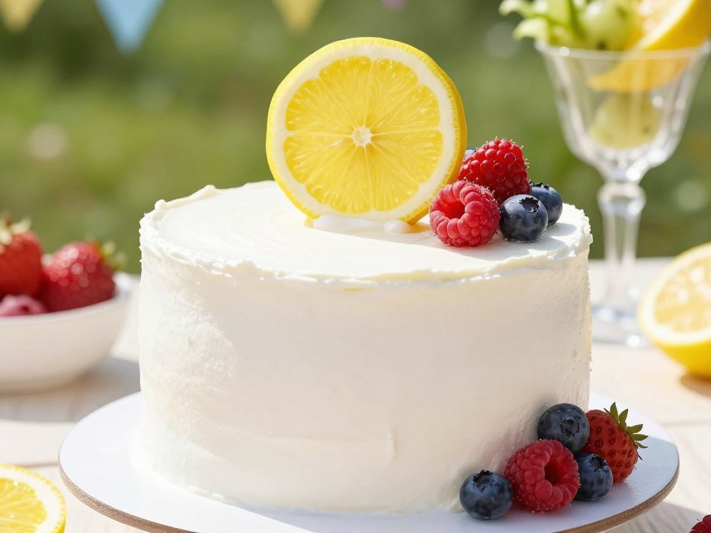 summer minimalist birthday cake with bright elements