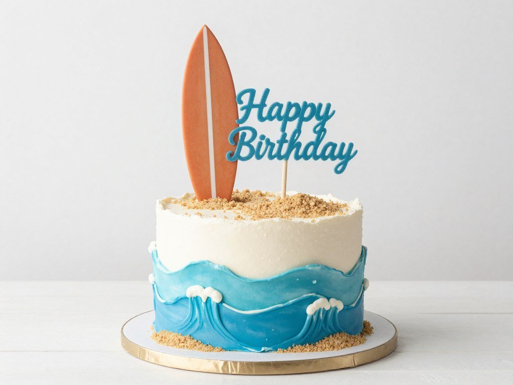 summer-themed birthday cake with beach and tropical elements summer-themed birthday cake with beach and tropical elements