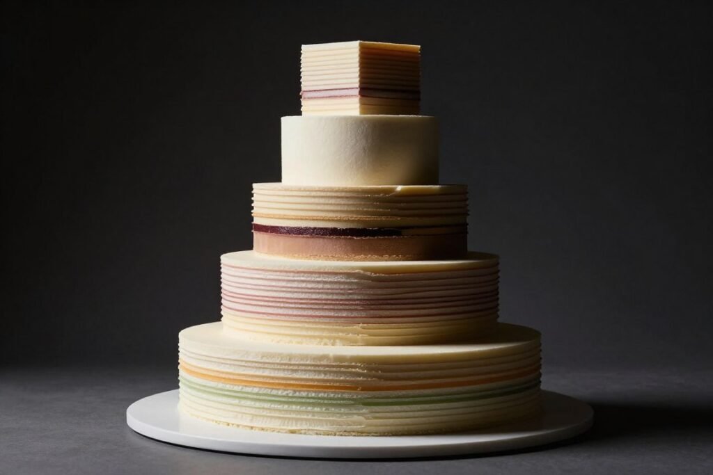 tall architectural layer cake with dramatic tiers and modern structural design tall architectural layer cake with dramatic tiers and modern structural design