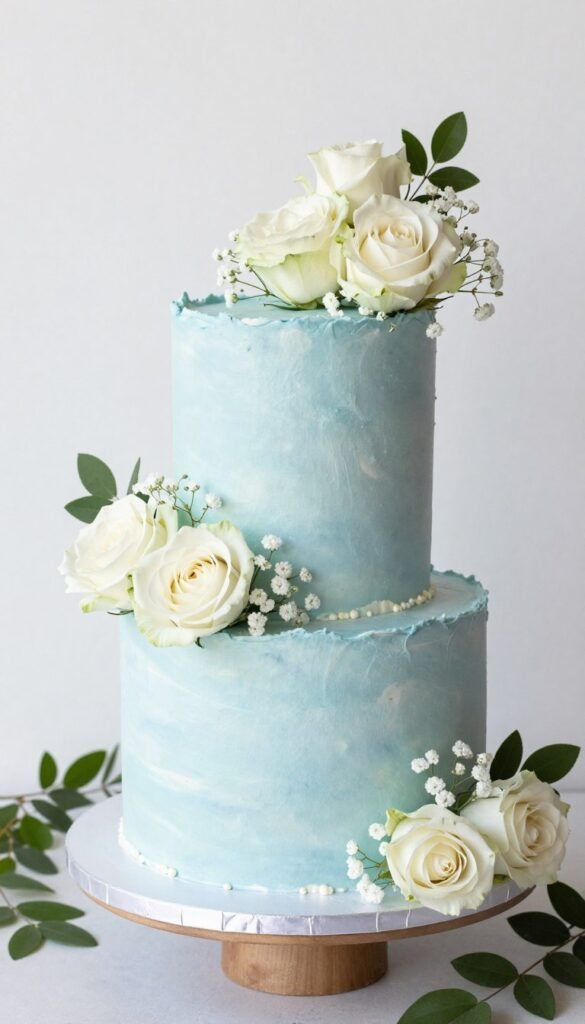 tall blue cake with fresh flower decoration tall blue cake with fresh flower decoration