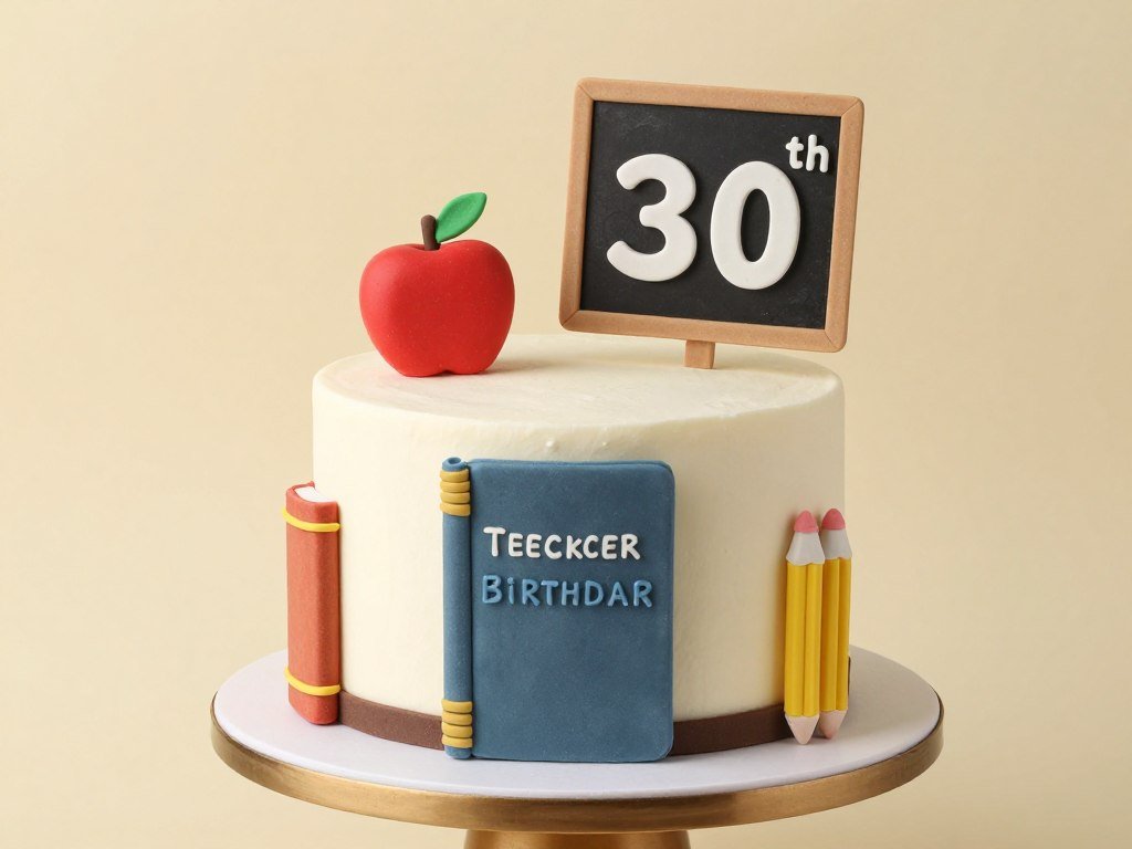 teacher birthday cake decorated with books and apple