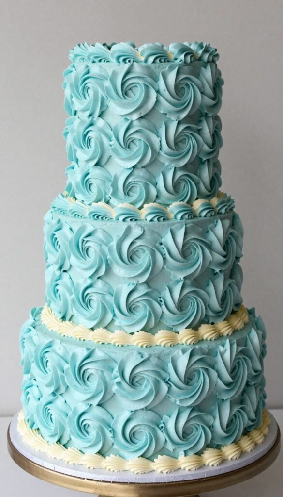 textured blue cake with rosette design textured blue cake with rosette design