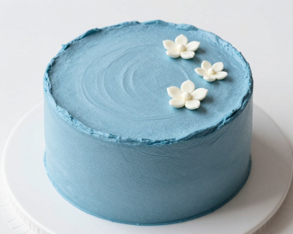 textured blue korean cake with minimal white flower decorations textured blue korean cake with minimal white flower decorations