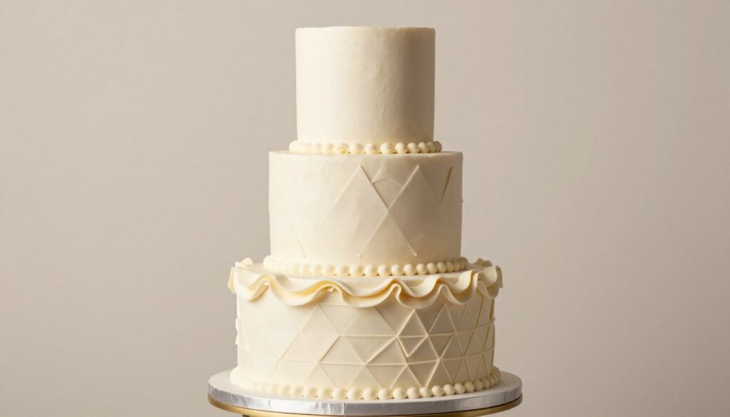 three-tier birthday cake with mixed texture techniques