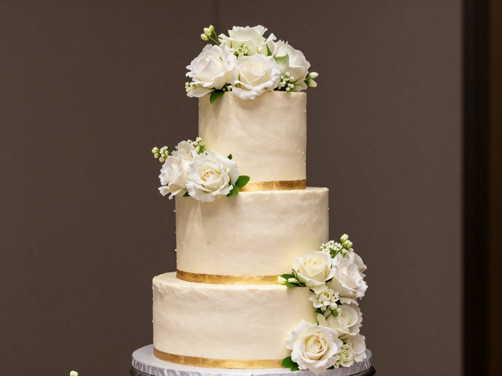 three-tier elegant birthday cake with cascading flowers