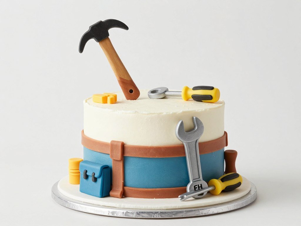 toolbox birthday cake with fondant tools for handy dad