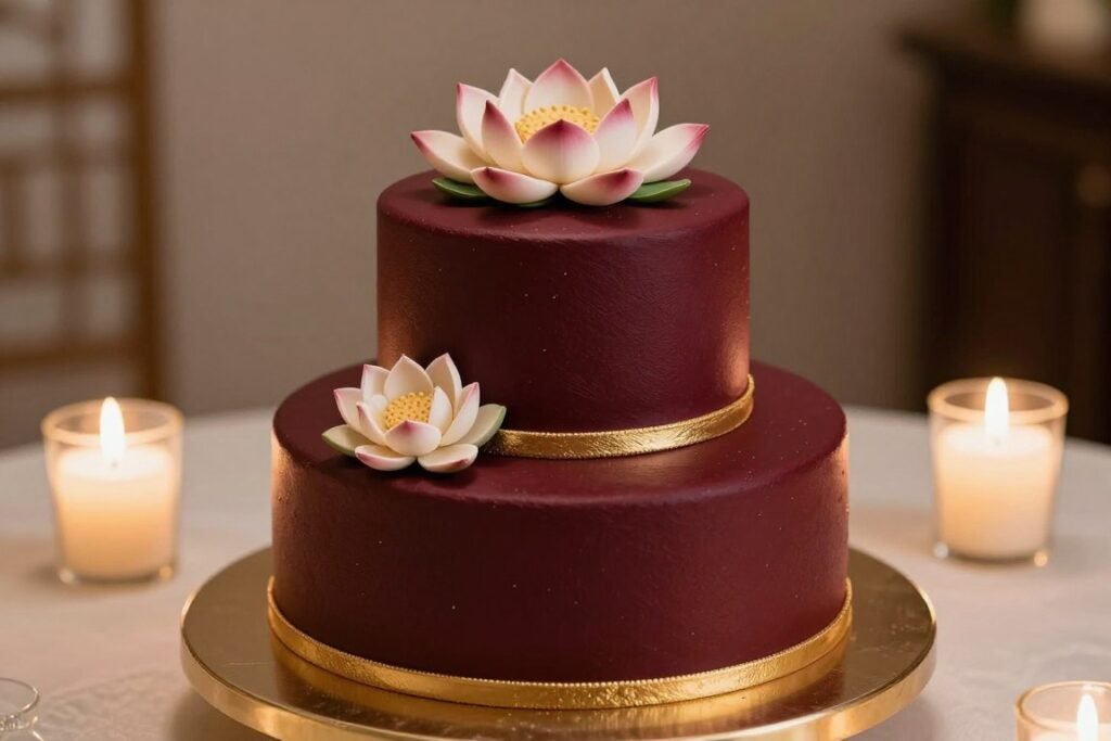 traditional korean anniversary cake in deep red
