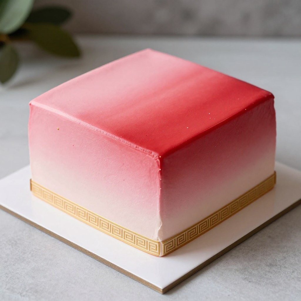traditional korean red aesthetic cake with ombre effect from pink to deep red
