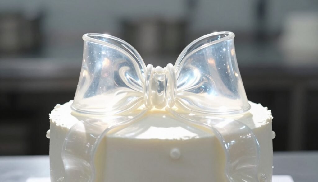 transparent isomalt bow on cake