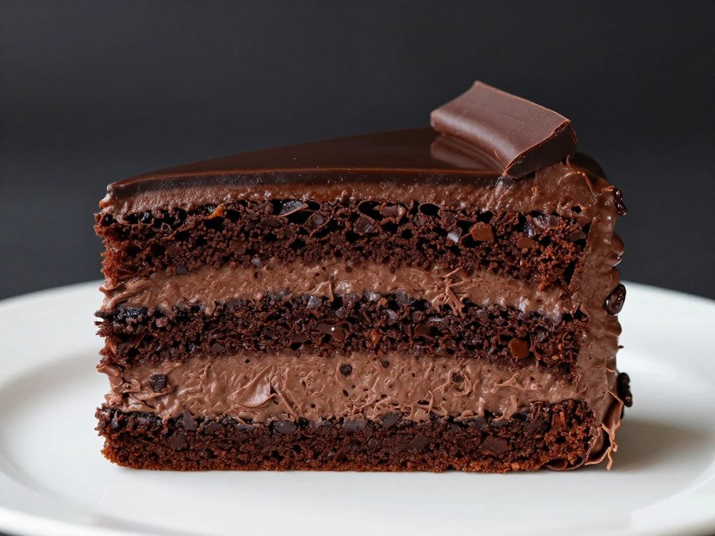 triple chocolate layer cake interior view