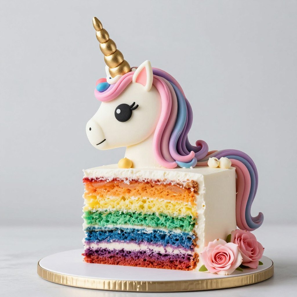 unicorn cake with rainbow layers and animal themed decorations unicorn cake with rainbow layers and animal themed decorations