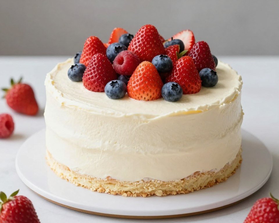 vanilla cake with fresh berries decoration