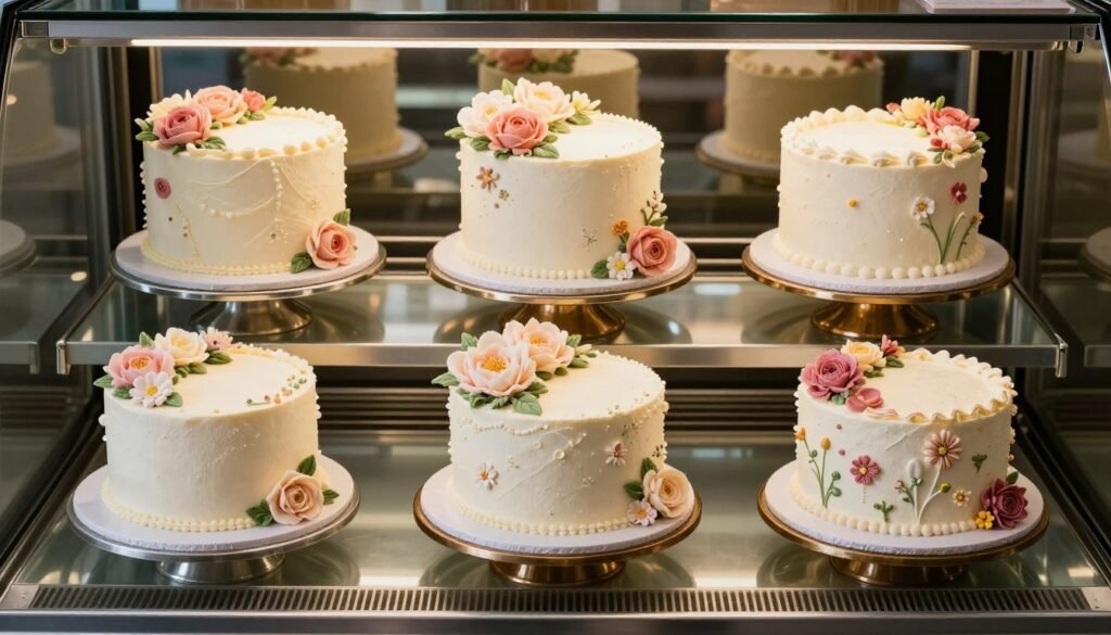 variety of buttercream floral cakes in different styles