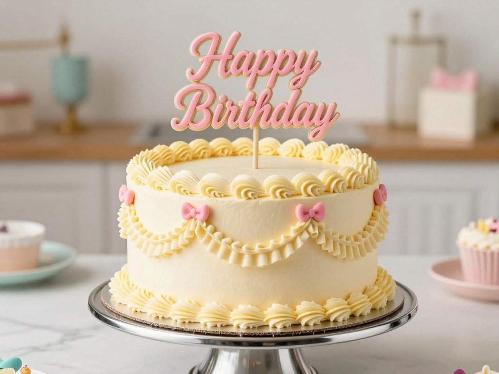 vintage 1950s birthday cake with retro topper for men