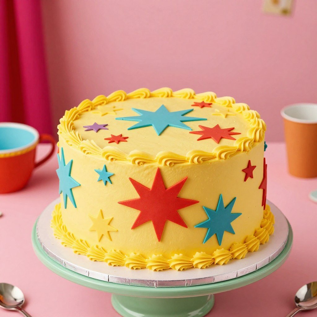 vintage 1960s birthday cake with starburst pattern
