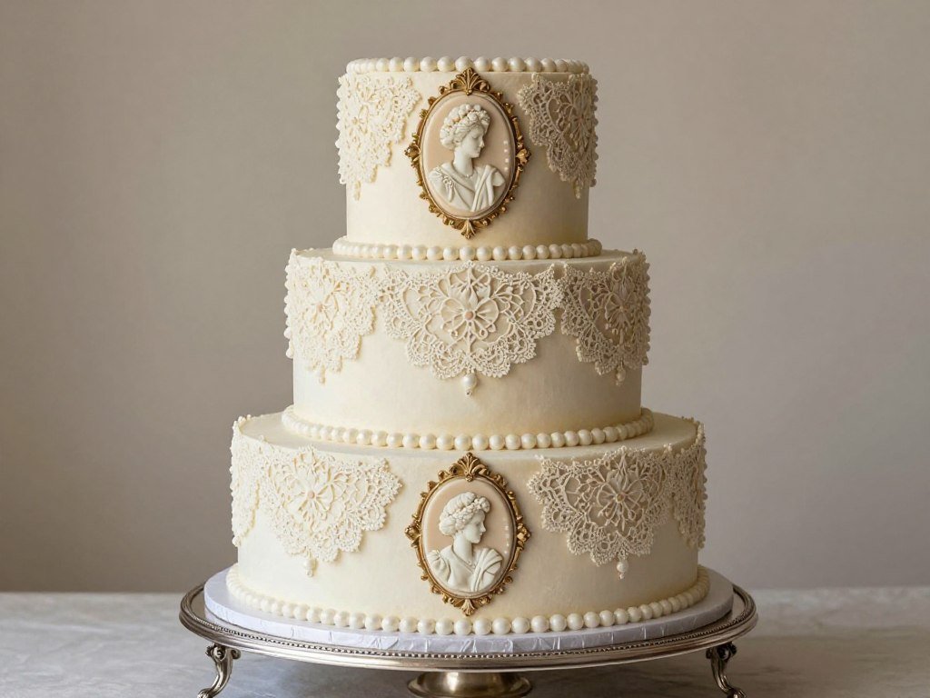 vintage Victorian-style 50th birthday cake with intricate lace piping