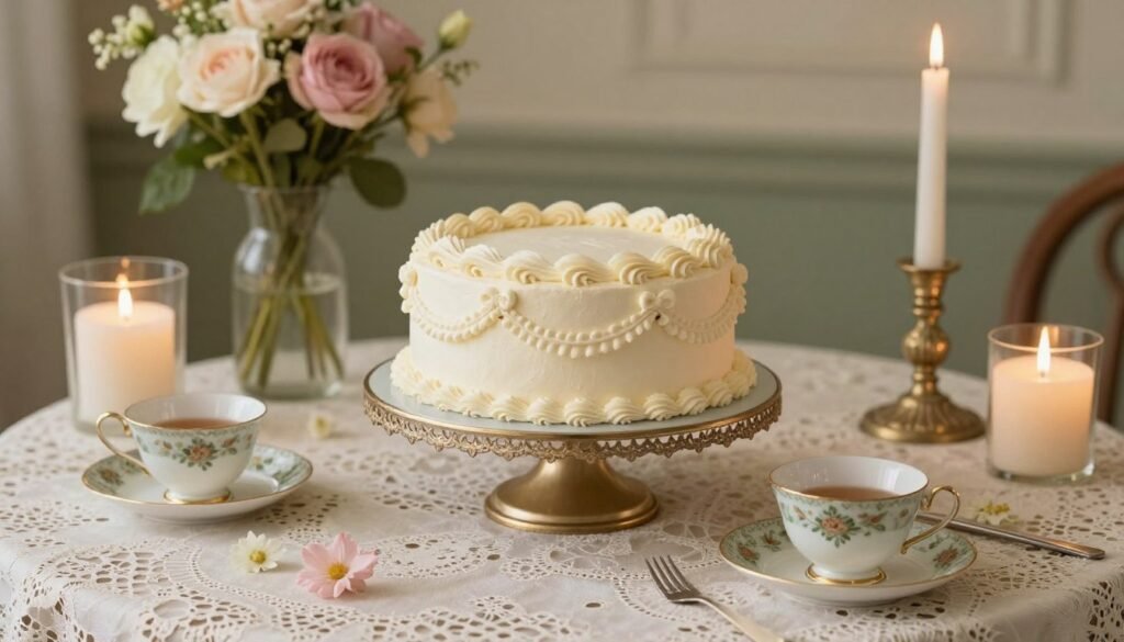 vintage birthday cake display table setup