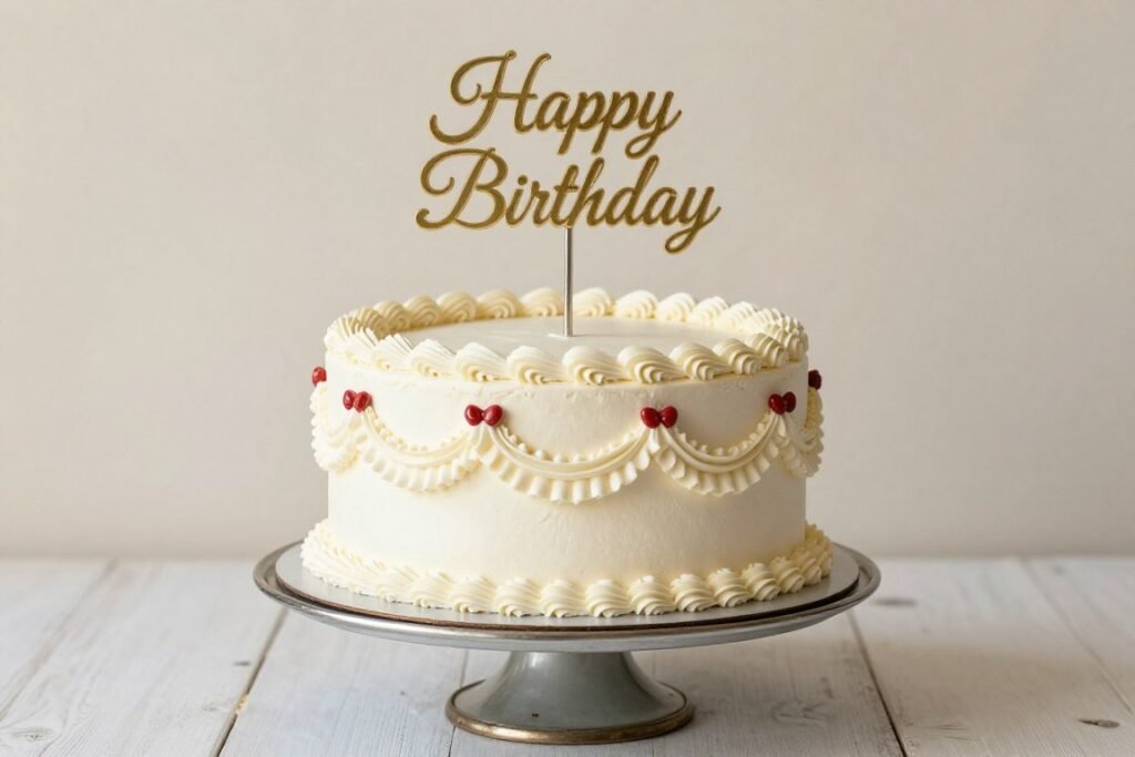 vintage birthday cake with antique topper