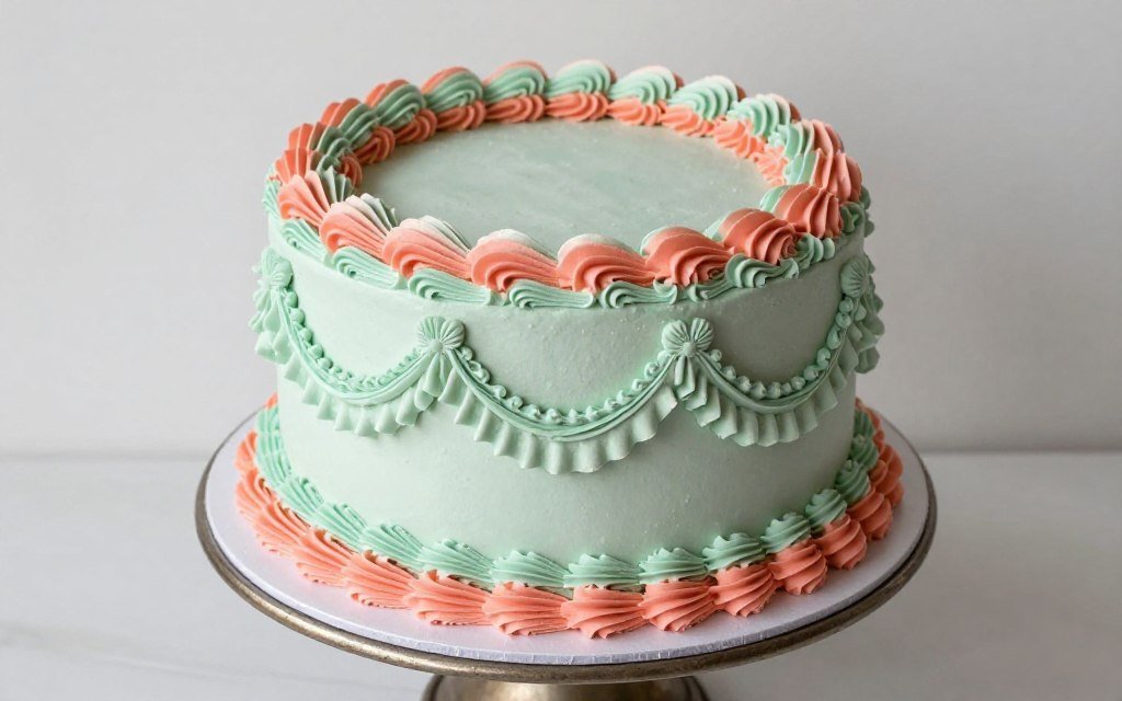 vintage birthday cake with classic piping rosettes traditional