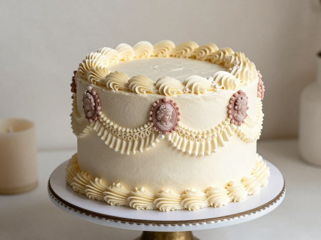 vintage birthday cake with lace patterns and antique design elements vintage birthday cake with lace patterns and antique design elements