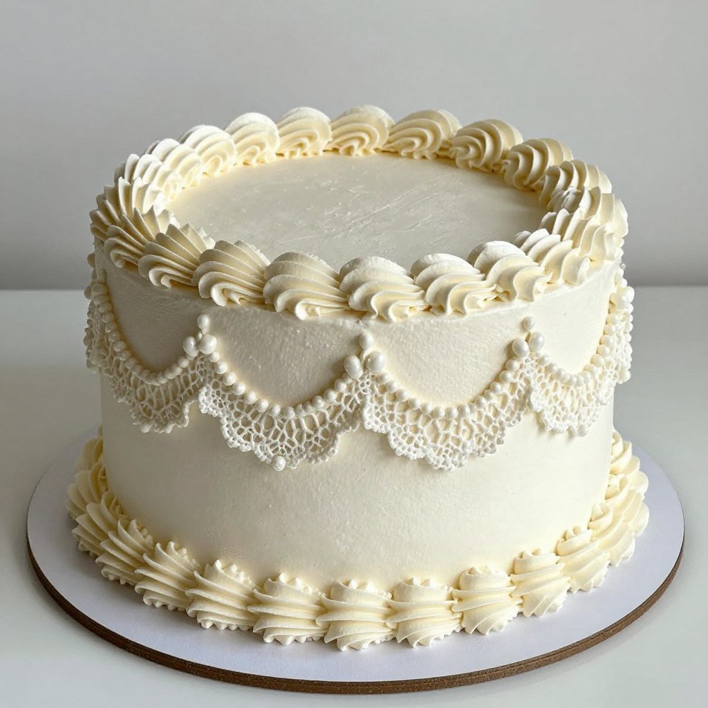 vintage birthday cake with lace piping for girl