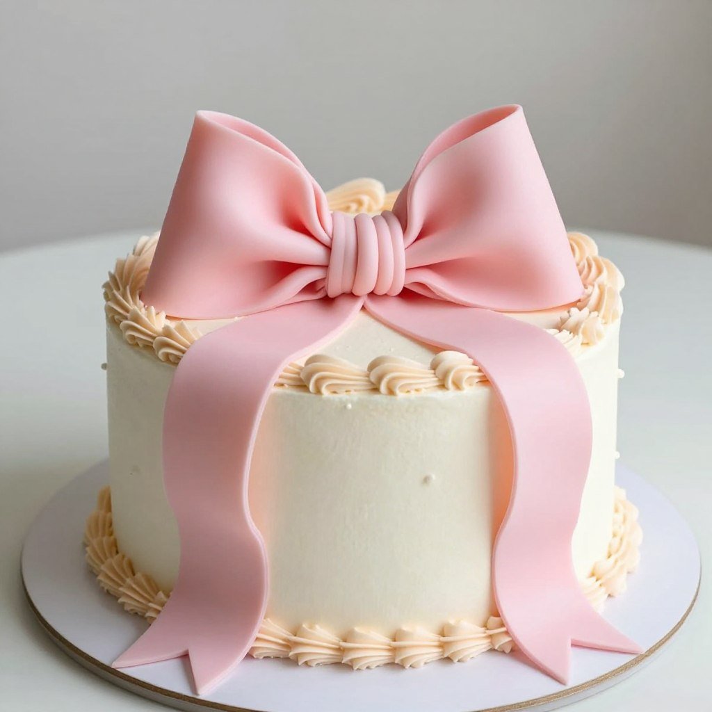 vintage birthday cake with ribbon bow topper
