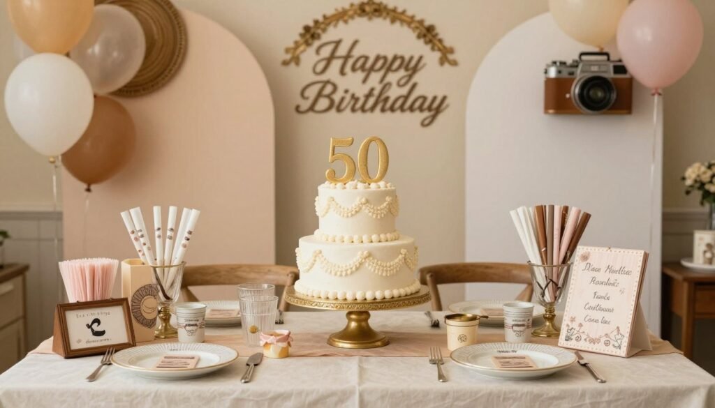 vintage birthday party theme decoration setup