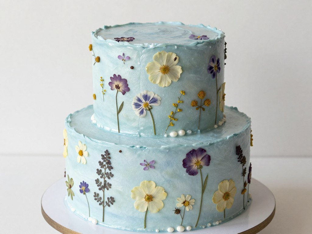 vintage blue cake with pressed edible flowers vintage blue cake with pressed edible flowers