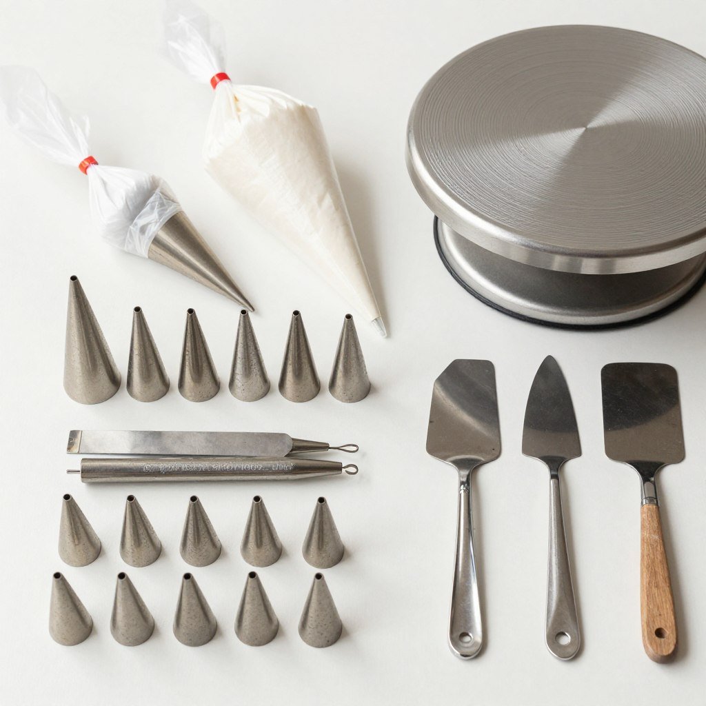 vintage cake decorating tools arranged
