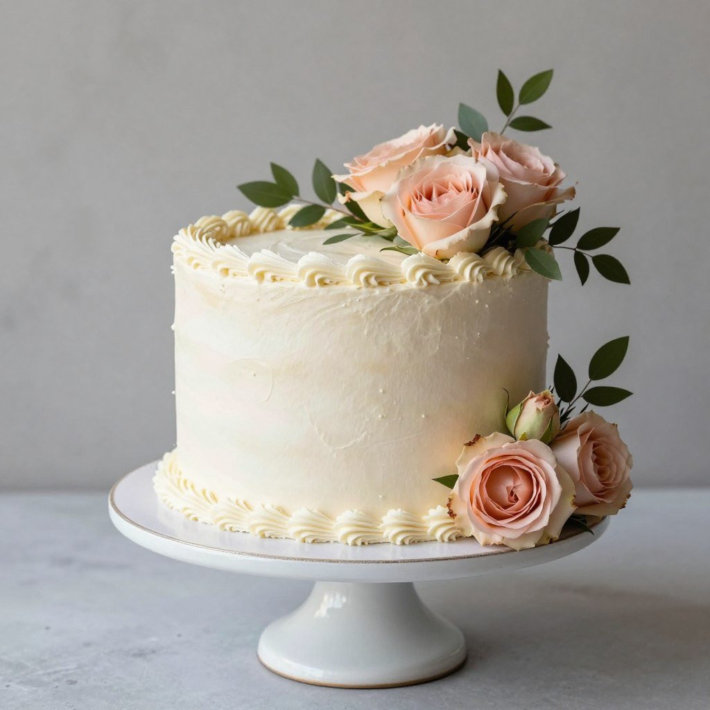 vintage cake with fresh flower decoration