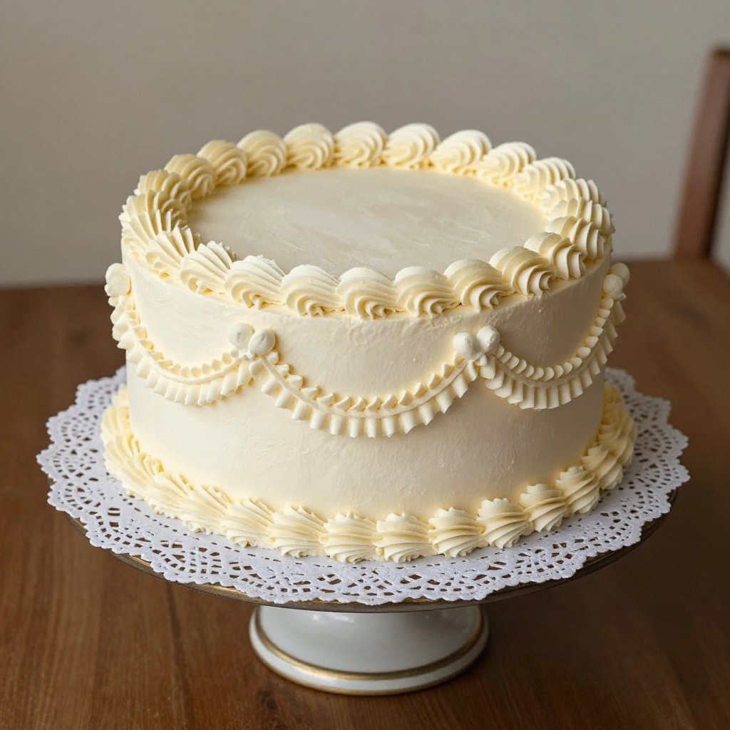 vintage cake with lace doily presentation